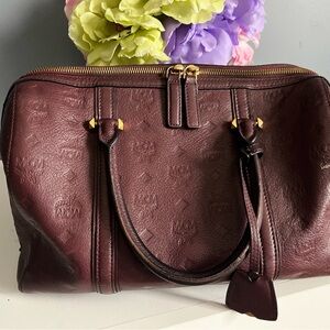 MCM Deep Burgundy Leather Satchel